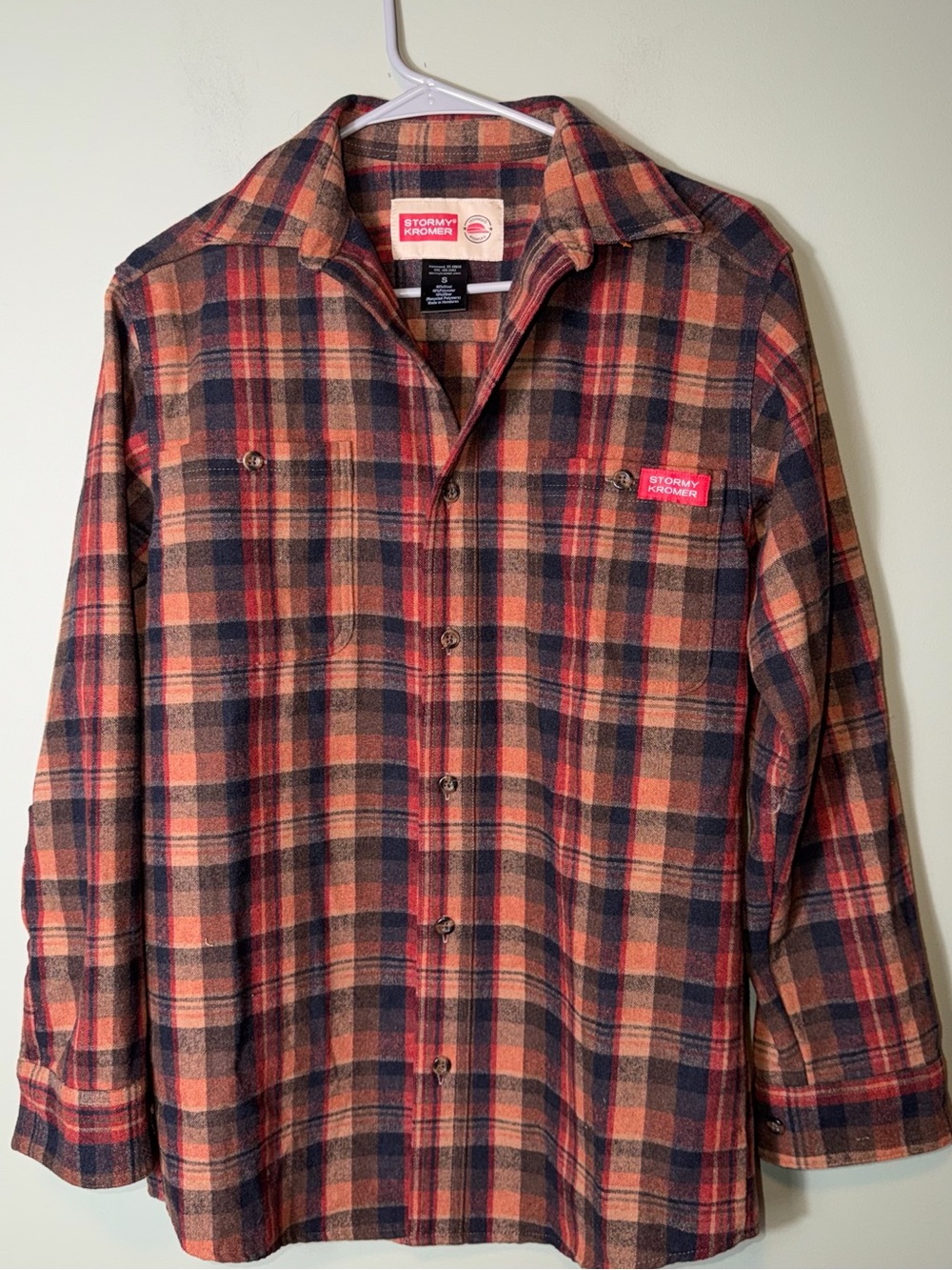 Stormy Kromer "The Wool" shirt in cedar plaid featuring a warm wool-blend Small